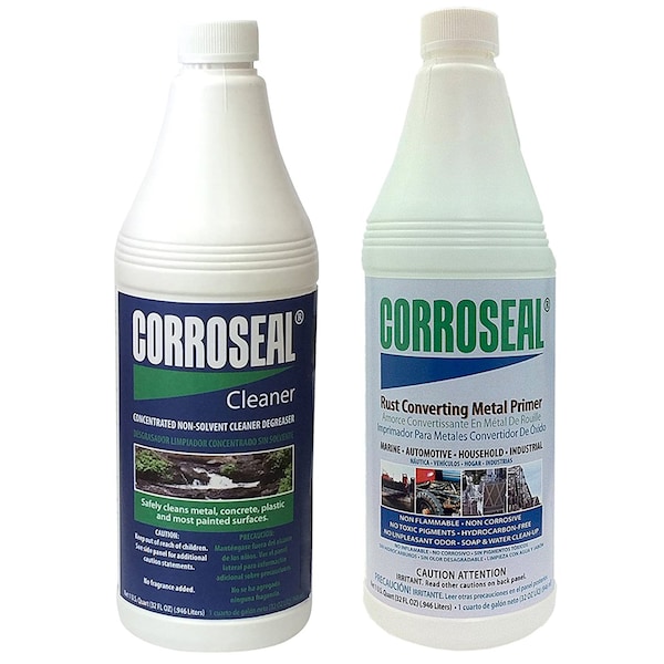 Water-Based Rust Converter Metal Primer Kit, Rust Converter W/ Cleaner/1Qrt Cleaner/1Qrt Converter